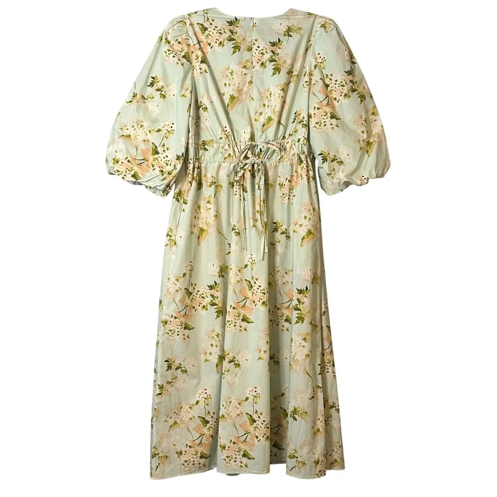 Tuckernuck‎ Marlena Floral Midi Dress Puff Sleeve Women's Medium Wedding Guest